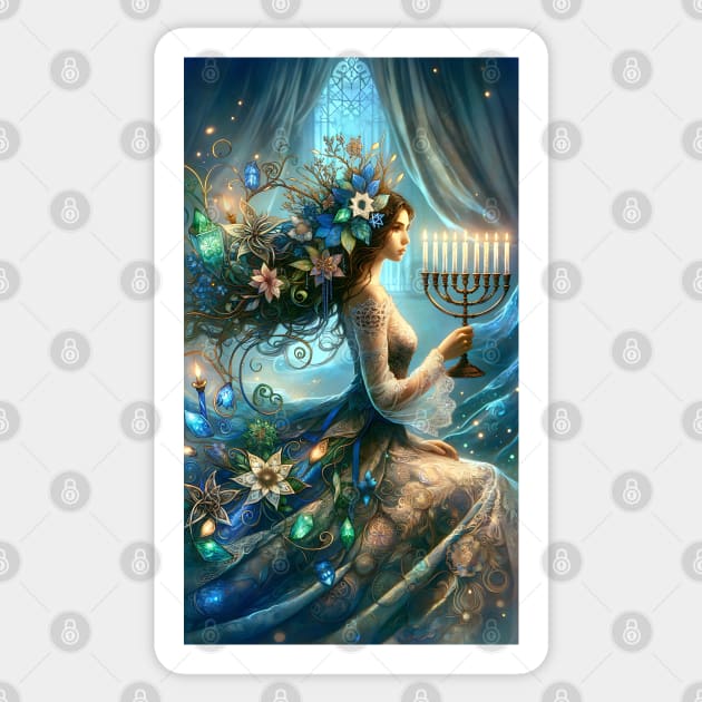 Hannukah Beautiful Woman with Menorah Sticker by HolidayBug